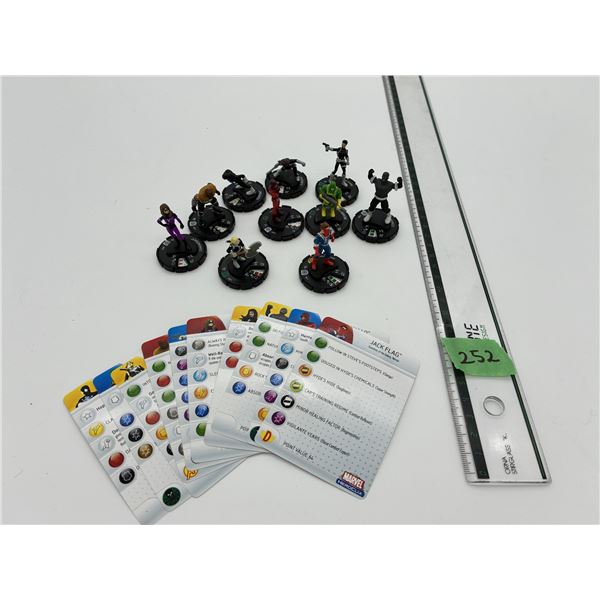 Lot of 10 Heroclix Marvel Super Heroes figures & Cards collectibles (Inc. Luck Cage, Jack Flag, Ment