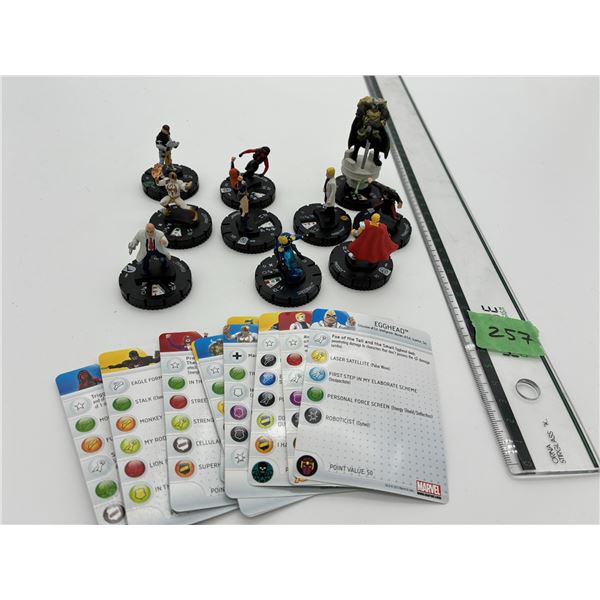 Lot of 10 Heroclix Marvel Super Heroes figures & Cards collectibles (Inc. Max Fury, Iron Fist)