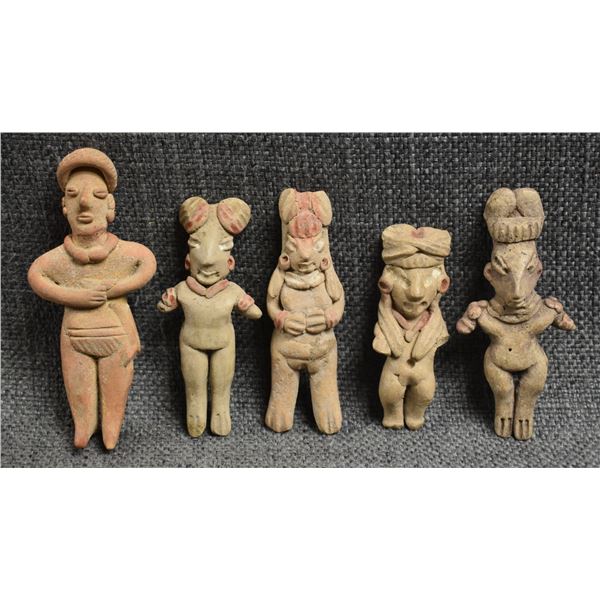 FIVE JALISCO POTTERY FIGURES