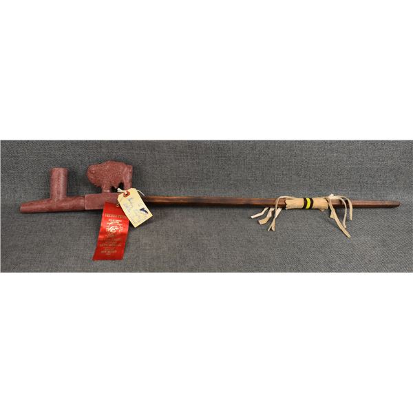 SIOUX PIPE STONE PIPE BOWL AND STEM (STANDING EAGLE)