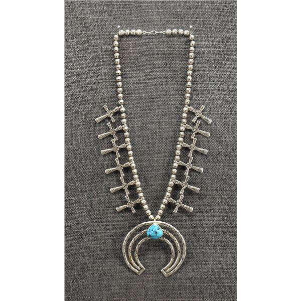 STERLING SILVER CROSS AND BEAD NECKLACE WITH NAJA