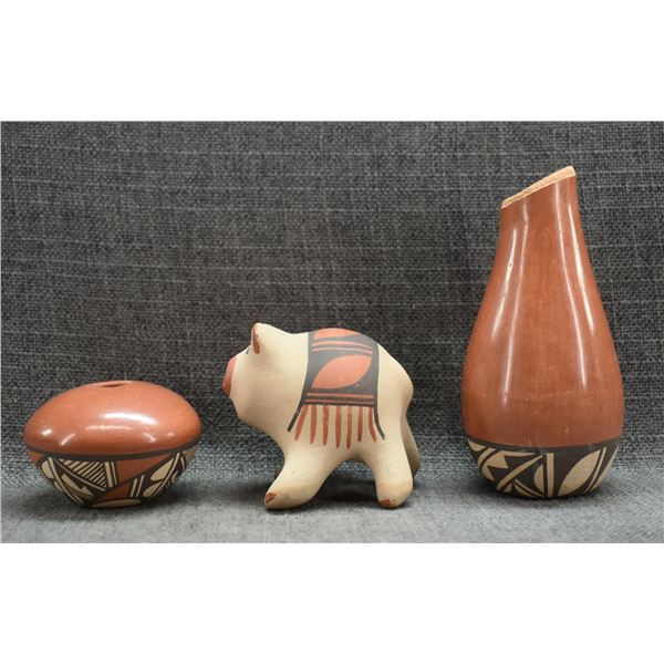 THREE JEMEZ POTTERY ITEMS (B. YEPA)
