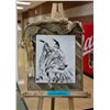 Image 1 : 20x24 Elena Johnson original charcoal art. Combined with an authentic lynx hide.
