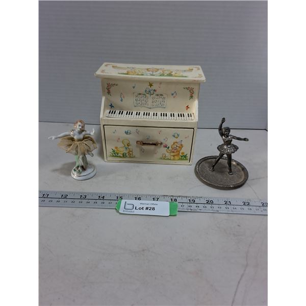 Vintage "Piano" Jewelry Music Box, Ballerina Figurines
