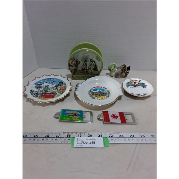 Victoria BC Trinket Dishes, Bottle Openers, Napkin Holder, Swan Shaker