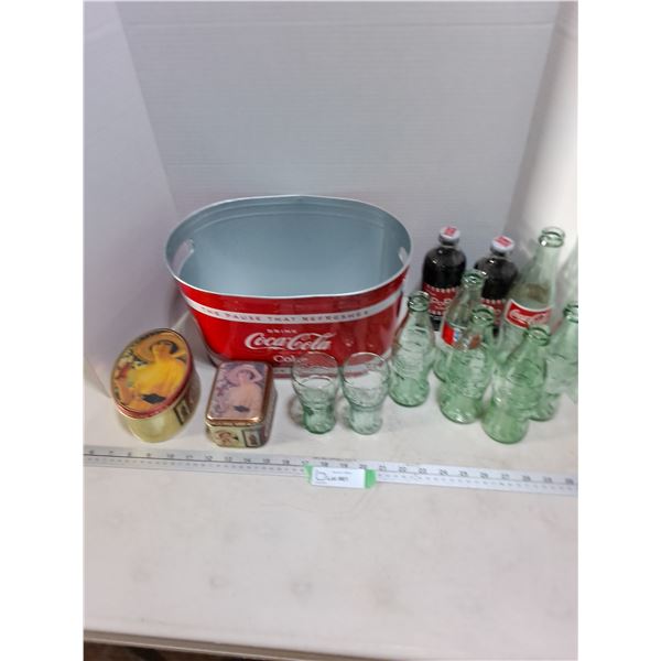 Coca-Cola Ice Bucket, Assorted Bottles & Tins, (2) Full Pop Shoppe Root Beer - PICK UP