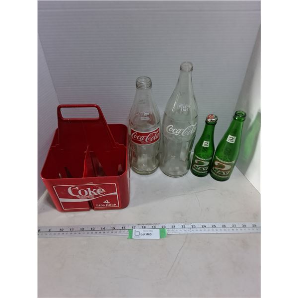 (4) Glass Pop Bottles & Coca-Cola Tote