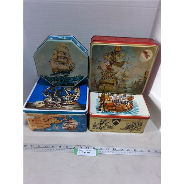 (4) Vintage "Ship Themed" Tins