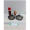 Image 1 : (2) Mini Cast Iron Skillets, Avon Cologne Thermos, Boy & Girl Ornament