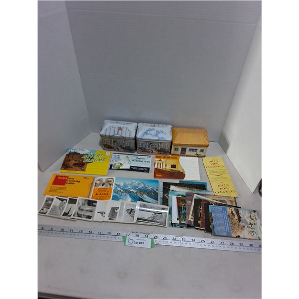 Vintage Tins, Postcards, Photos