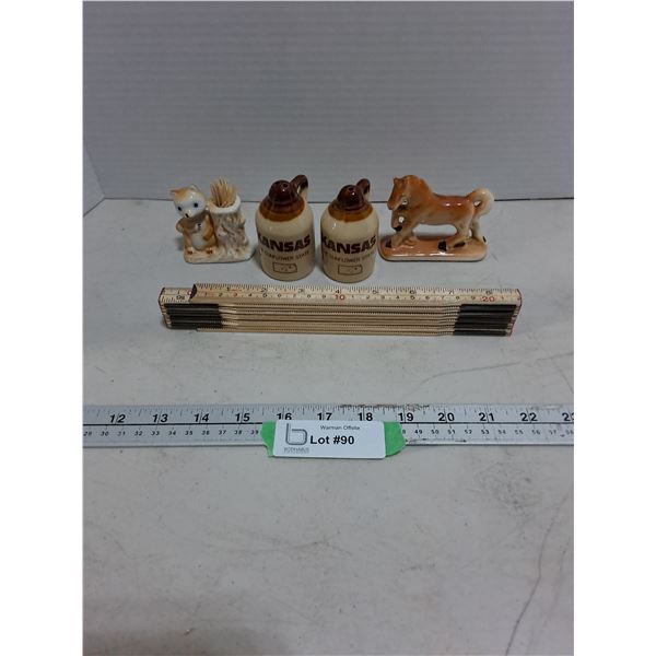 Kansas Jugs Salt & Pepper Shakers, Toothpick Bear & Horse Ornaments, Extendable Ruler