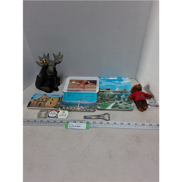 Canada Inspired Trinket Trays, Bottle Openers, Moose Ornament, RCMP Plush Bear