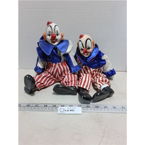 (2) Victoria Collectibles Vintage Porcelain Clown Ornaments