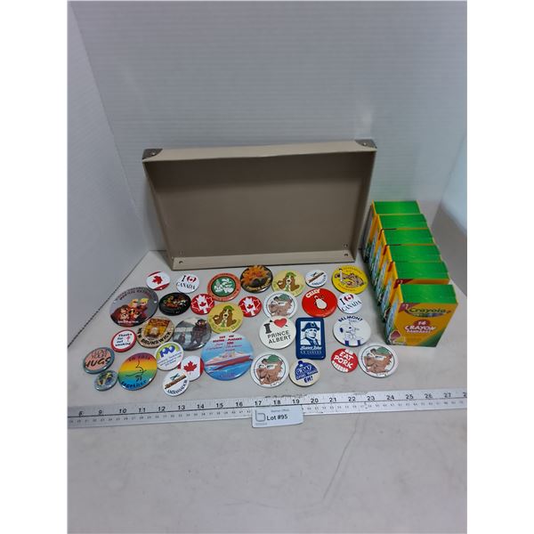 (6) NIB Crayola Bandages, (32) Assorted Shirt Pins, Plastic Tray