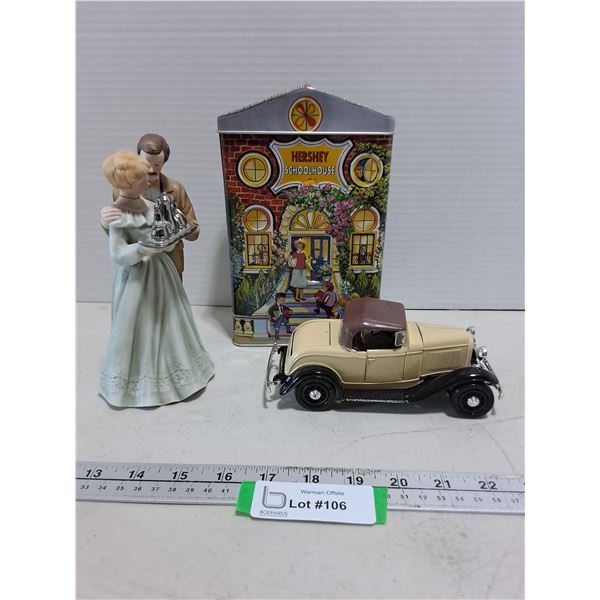 (3) Vintage Themed Ornaments (Enesco Couple, Hershey Tin, ERTL 1940's Die-Cast Car)