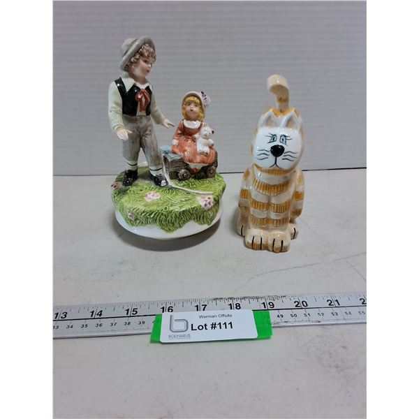 (2) Porcelain Ornaments (Schmid is Musical Carousel, Cat Spice Shaker)