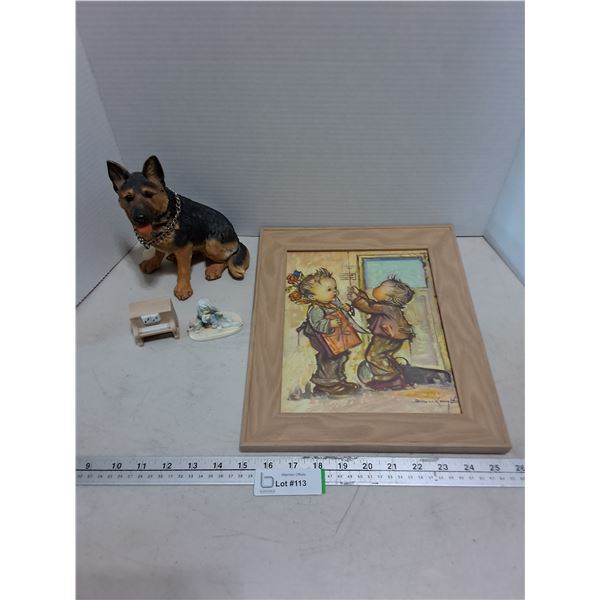 Framed 10.5" x 12.5" "Children" Print, German Shepherd & Mini Ornaments