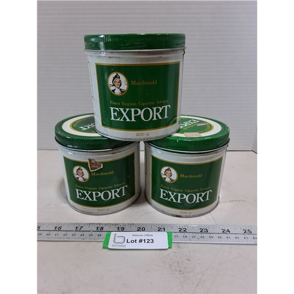 (3) Vintage Macdonald Export Tobacco Tins