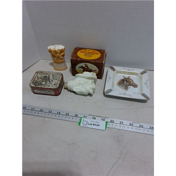 Old West Inspired Ornaments (Avon Bottle, Ash Tray, Tobacco Tin, Wheat Shaker)