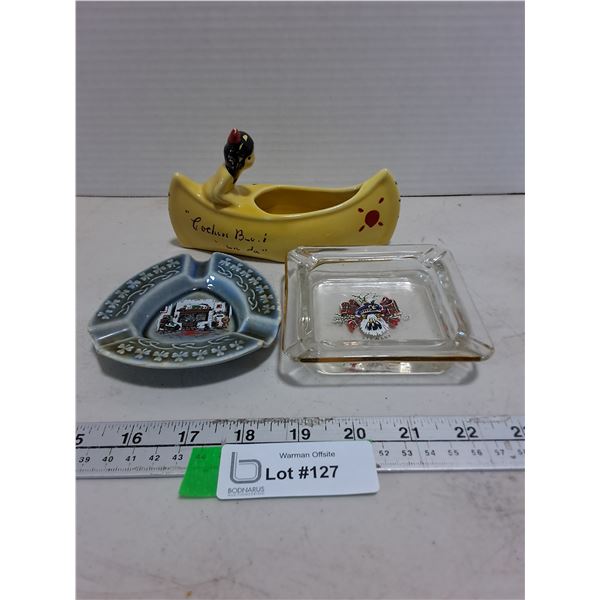 Vintage "Ireland & Stewart" Ash Trays & Indigenous Styled Canoe Ornament