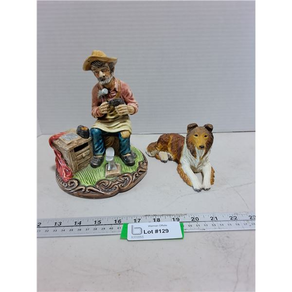 (2) Vintage Ornaments (Porcelain Cobbler & Resin Collie)