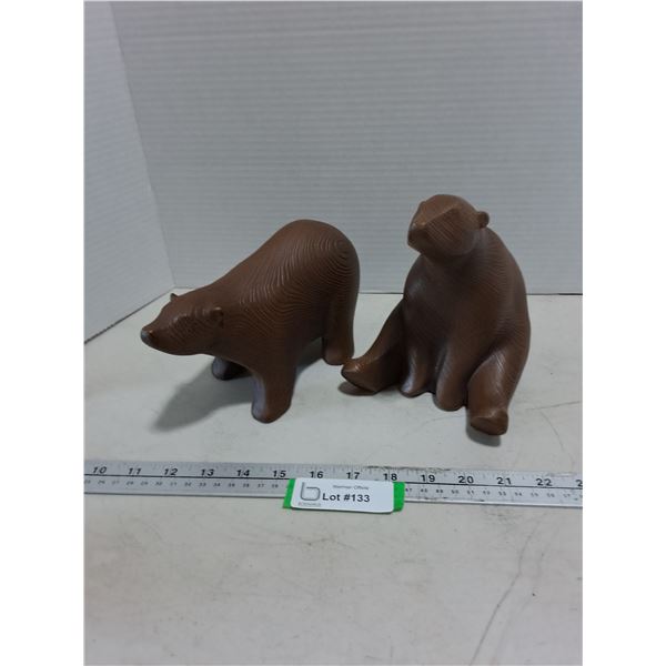 (2) Urban Barn Wood Looking Bear Ornaments