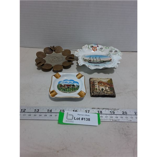 (3) Souvenir Ash Trays, Mini Ceramic Picture