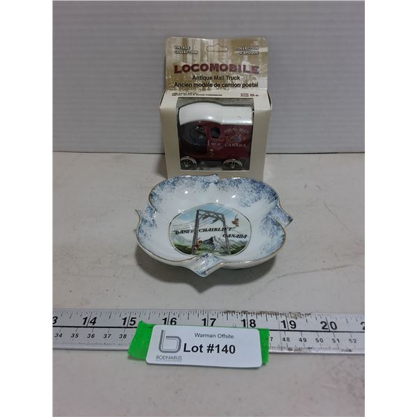 Banff Hand-Painted Porcelain Ash Tray, NIB Replica Antique Mail Truck