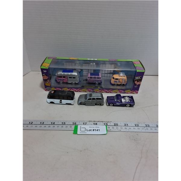 NIB Pez Set of 3 Die-Cast Vehicles, (3) Assorted Die-Cast Vehicles