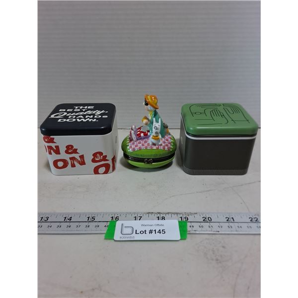 (2) Fossil Tins, Ornamental "Watermelon" Jewelry Box