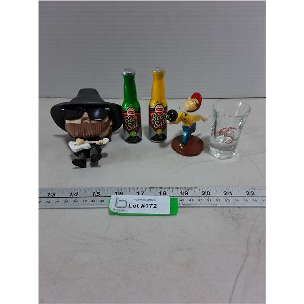 ZZ Top Funko Pop! Figurine, New Beer Salts, Bowler, "Dancin Shoes" Shot Glass