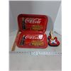 Image 1 : (2) Metal Coca-Cola Serving Trays, Ruler, Nashville "Guitar" Trinket Dish