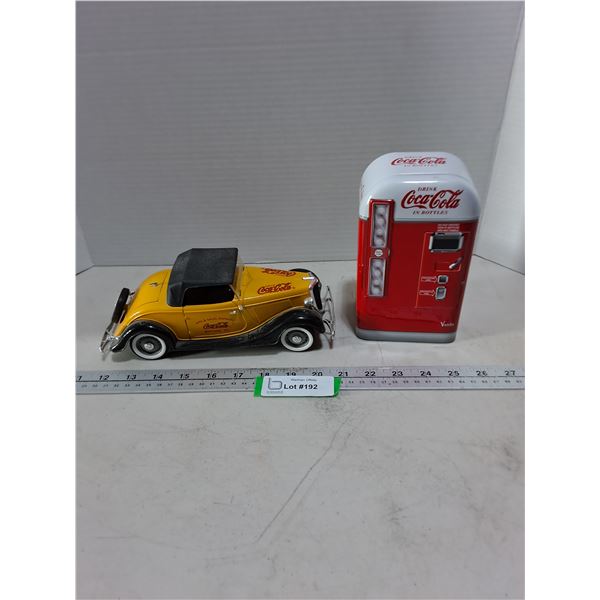 Coca-Cola  Replica Die-Cast 1930's Ford V8 Car, Vending Machine Tin