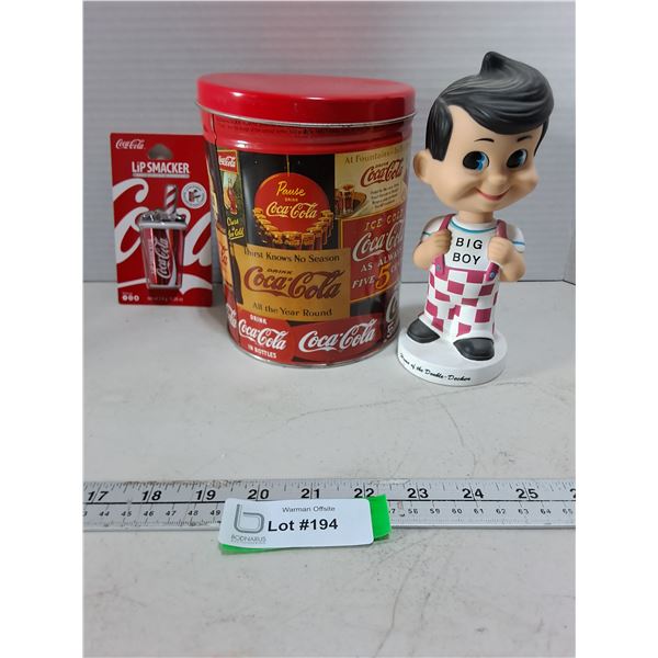 Coca-Cola Tin & Sealed Lip Balm, Bob's Big Boy Bobble Head
