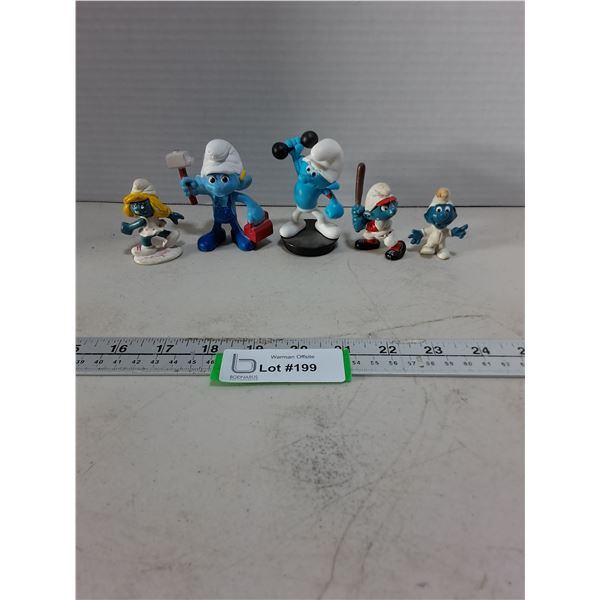 (5) Smurfs Rubber Toy Figurines