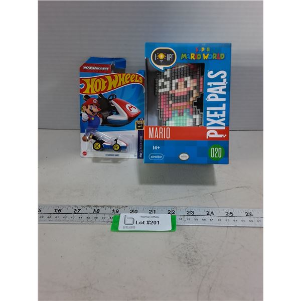 (2) NIB Super Mario "Pixel Pal" & Hot Wheels Kart Vehicle
