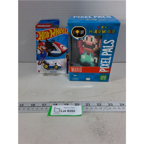 (2) NIB Super Mario "Pixel Pal" & Hot Wheels Kart Vehicle
