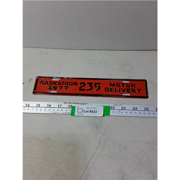1977 Saskatoon Motor Delivery License Plate