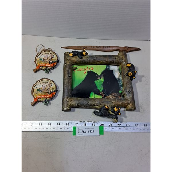 Picture Frame, Wooden Letter Opener, "Duck Hunt" Tree Ornaments