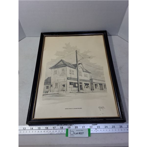 Vintage Wood Framed 13" x 17" Steveston, B.C. Print by H.Judekuiter