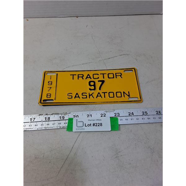 1978 Saskatoon Tractor License Plate