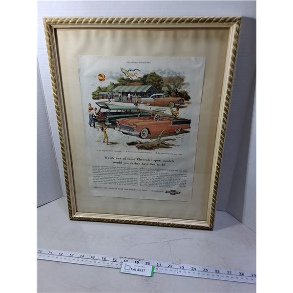 Wood Framed Vintage "Saturday Evening Post" Chevrolet Advertisement - 15" x 19"