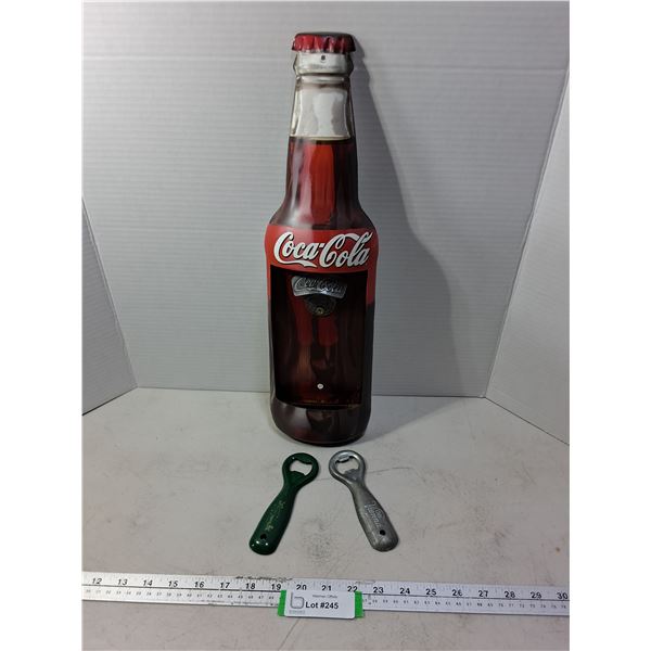 (3) Bottle Openers Including Coca-Cola 18" Metal Wall Mount