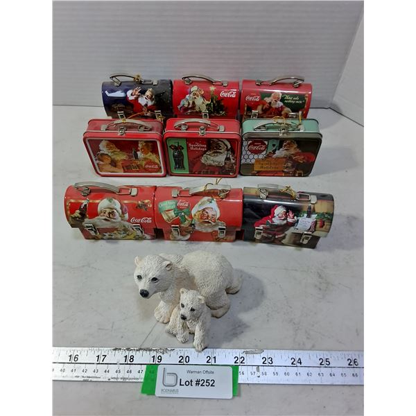 (9) Coca-Cola Lunch Kit Tree Ornaments, Resin Polar Bears Ornament
