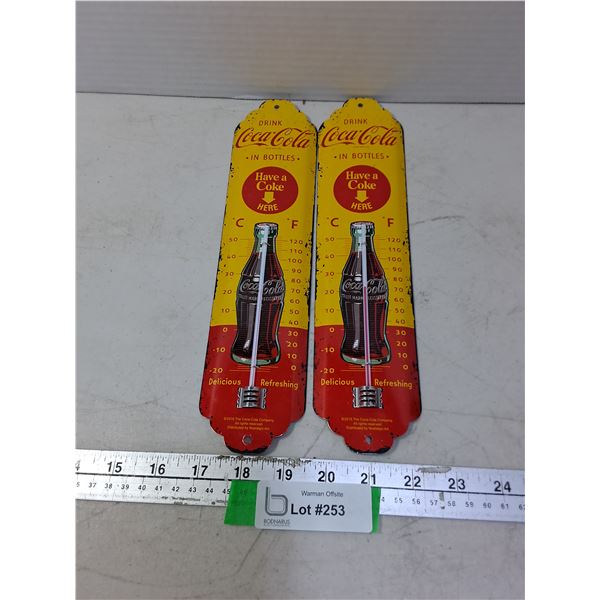 (2) 'Vintage Look' Metal Coca-Cola Thermometers