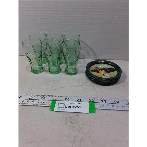 Coca-Cola Miniature Memorabilia (6 Glasses, 9 Metal Trays)