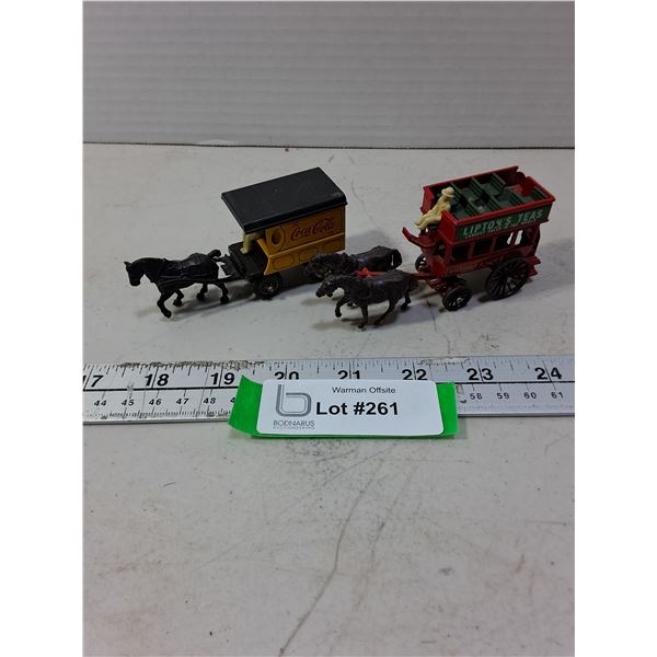 (2) Replica Die-Cast Advertisement Horse-Drawn Coaches (Coca-Cola & Lipton's Tea)