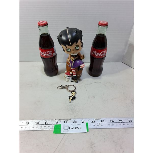 Betty Boop "Pirate" Bobblehead & Keychain, (2) Full 237ml Coca-Cola Bottles - PICK UP