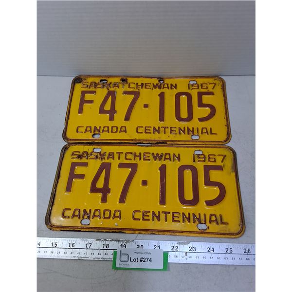 Pair of 1967 Saskatchewan Centennial License Plates