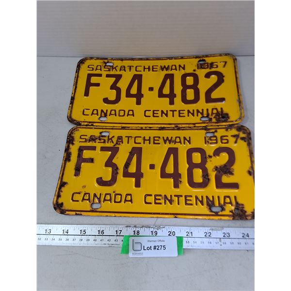 Pair of 1967 Saskatchewan Centennial License Plates